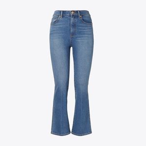 Tory Burch Cropped Bootcut Marble Jean
